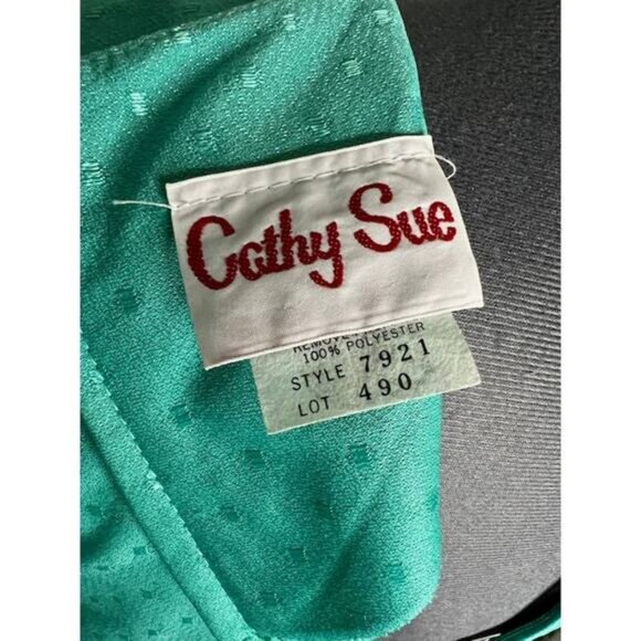 Dress draped front aqua blue green 1980s - Picture 7 of 9